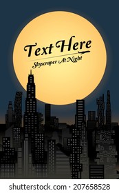cityscape at night with full moon. Vector illustration