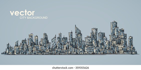 Cityscape at night. Hand drawn vector