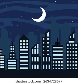 cityscape at night landscape vector illustration template graphic design . city building view with lunar concept for real estate business agent banner promotion
