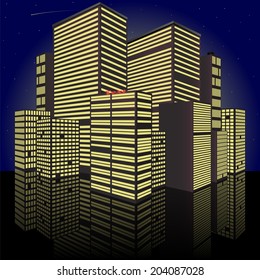 Cityscape at night. Made in vector