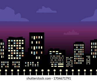 cityscape at night, vector illustration 