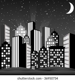 A cityscape at night. Vector Illustration.