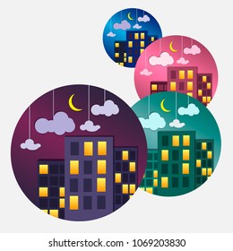 Cityscape at night vector illustration set