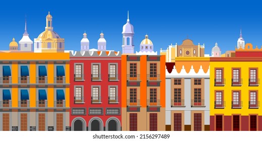 Cityscape with old catholic cathedrals, old houses and churches in the background. Handmade drawing vector illustraton.