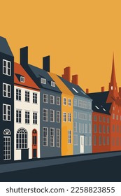 cityscape of old european city with buildings vector illustration design. wall art print poster