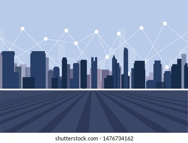 Cityscape on a blue background technology business city buildings -  illustration - Vector 