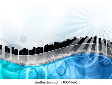 cityscape on the blue wave