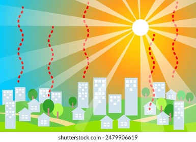 Paisaje urbano en una Ilustración vectorial de día caluroso