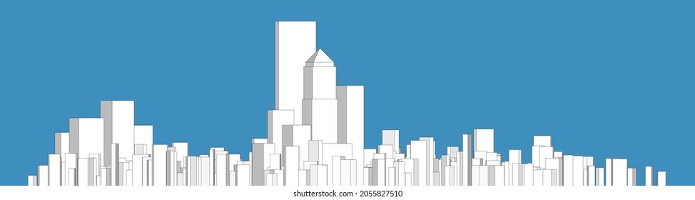 Cityscape on white background, Building perspective, Modern building in the city skyline, city silhouette, city skyscrapers, Business center, Vector illustration in flat design.