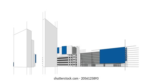 Cityscape on white background, Building perspective, Modern building in the city skyline, city silhouette, city skyscrapers, Business center, Vector illustration in flat design.