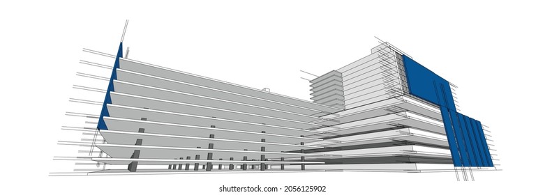 Cityscape on white background, Building perspective, Modern building in the city skyline, city silhouette, city skyscrapers, Business center, Vector illustration in flat design.