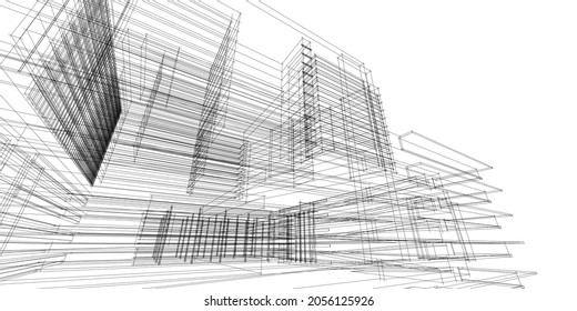 Cityscape sobre fondo blanco, Perspectiva de la construcción, Edificio moderno en el horizonte de la ciudad, silueta de la ciudad, rascacielos de la ciudad, Centro de negocios, Ilustración vectorial en diseño plano.