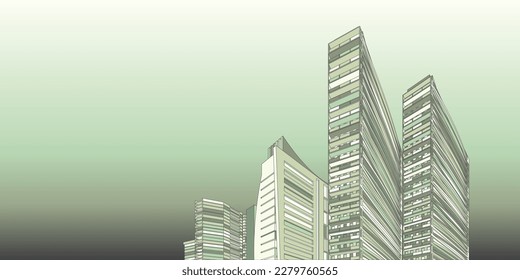 Cityscape on white background, Building perspective, Modern building in the city skyline, city silhouette, city skyscrapers, Business center