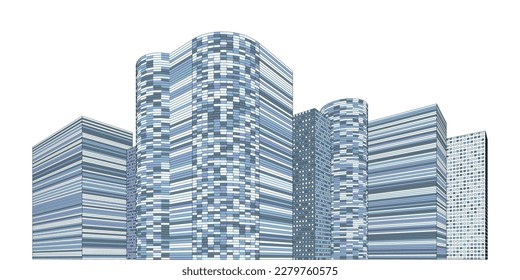 Cityscape on white background, Building perspective, Modern building in the city skyline, city silhouette, city skyscrapers, Business center