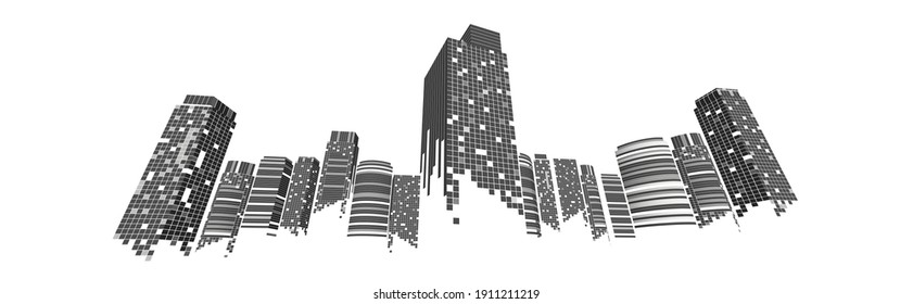 Cityscape sobre fondo blanco, perfil de ciudad moderna, silueta de ciudad, ilustración vectorial en diseño plano.