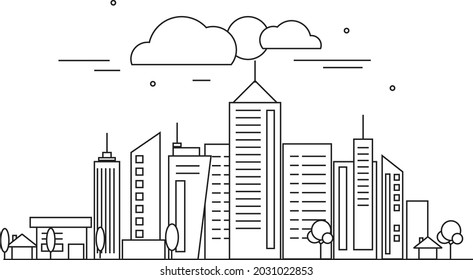 Cityscape on white background, Modern City skyline, city silhouette, vector illustration in flat design.