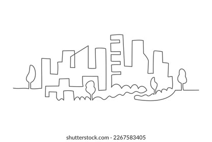 Cityscape One line drawing on white background