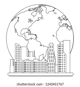 Cityscape over world black and white