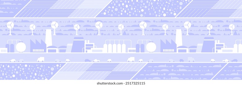 Cityscape panorama. Megapolis city view. Smart city. Urban landscape with many building. Collection of houses, skyscrapers, buildings, supermarkets with streets and traffic. Vector illustration
