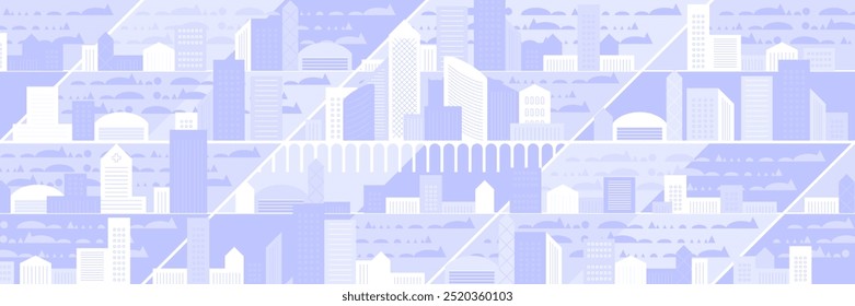 Cityscape panorama. Megapolis city view. Smart city. Urban landscape with many building. Collection of houses, skyscrapers, buildings, supermarkets with streets and traffic. Vector illustration