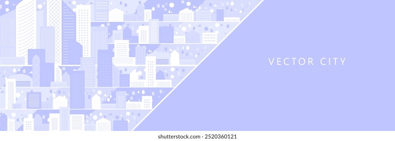 Cityscape panorama. Megapolis city view. Smart city. Urban landscape with many building. Collection of houses, skyscrapers, buildings, supermarkets with streets and traffic. Vector illustration