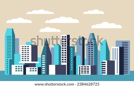 Cityscape panorama template with office skylines buildings and living houses in simple geometric style on beige background