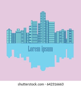 Vista panorámica de Cityscape. Reflexión con espacio libre para el texto. Aislado sobre fondo rosa