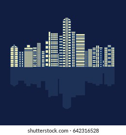 Cityscape panoramic view silhouette with reflection. Vector illustration