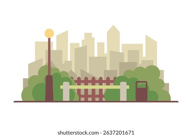 Cityscape, park. Colored silhouette. Front view. Vector simple flat graphic illustration. Isolated object on white background. Isolate.