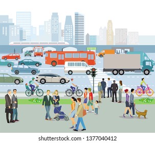 Cityscape with pedestrian and traffic