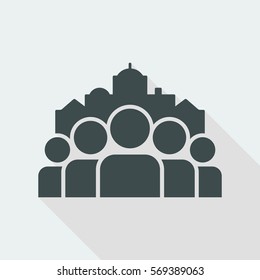 Cityscape and people community - Vector flat minimal icon