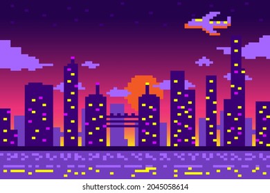 Cityscape Pixel Night River Airplane On Stock Vector (Royalty Free ...