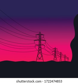 paisaje urbano: líneas eléctricas en el amanecer