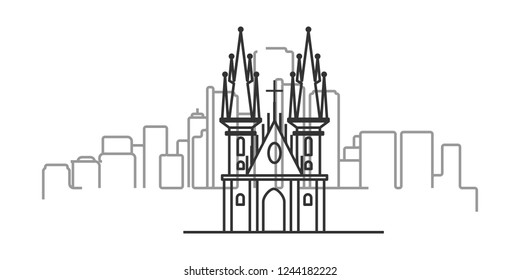 cityscape of Prague outline illustration