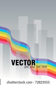 cityscape with rainbow
