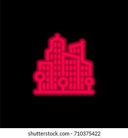 Cityscape red glowing neon ui ux icon. Glowing sign logo vector