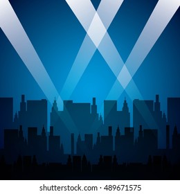 Cityscape With Reflector Lights Vector Illustration Design