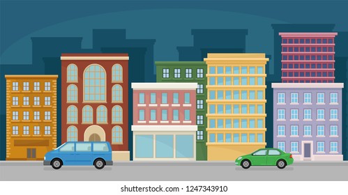 Cityscape with residential and public buildings, urban panorama, city landscape vector Illustration