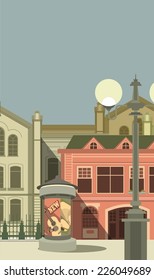 cityscape in retro style retro colors beautiful city on the sky background with pedestal for posters