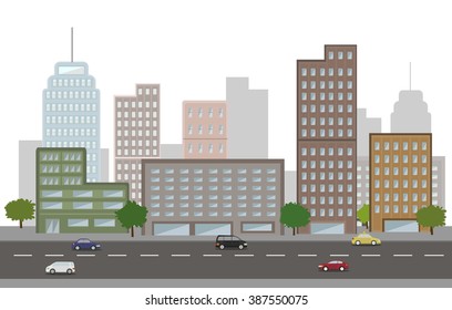 Cityscape and road. isolated on white background vector illustration