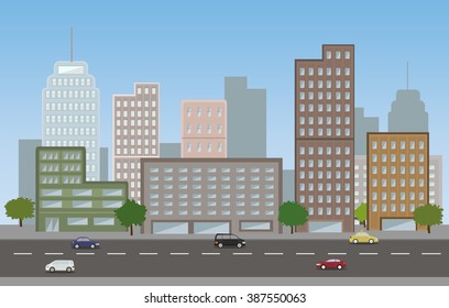 Cityscape and road. vector illustration