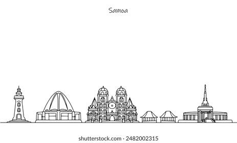 Cityscape of Samoa. Cultural and historical buildings of the modern state. Vector illustration on the theme of tourism.