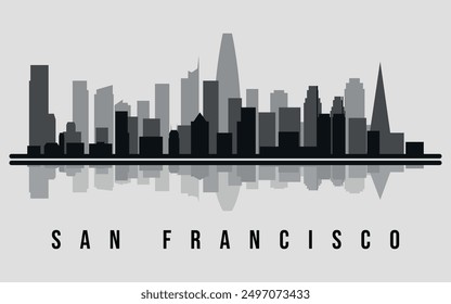 Cityscape. San Francisco. Flat. Silhouettes of buildings. Vector on gray background