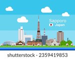Cityscape of Sapporo, Japan, in flat design featuring its famous buildings