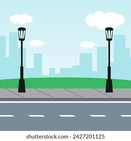 Cityscape scene with cross street road  and building background vector template