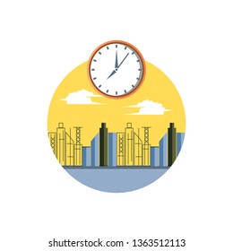 cityscape scene day with clock time