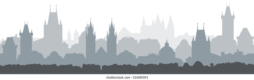 Cityscape seamless background. Vector Illustration design - Prague city. Silhouette of old european town.