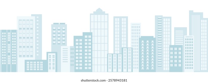 Cityscape seamless border. City buildings, urban landscape background. Modern architectural panorama in flat style. Vector illustration horizontal wallpaper