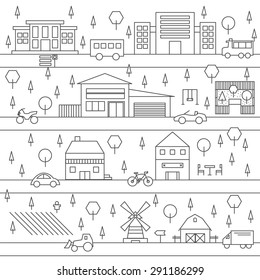 cityscape set of buldings. city landscape line vector illustration