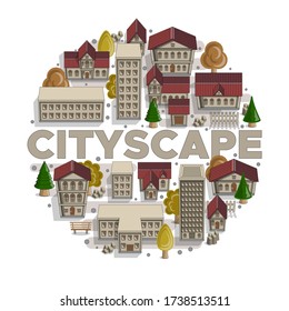 Cityscape. A set of elements. Isolated on white background. Vector illustration.